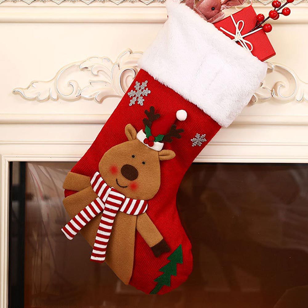 聖誕節造型襪子禮物袋-麋鹿-紅色