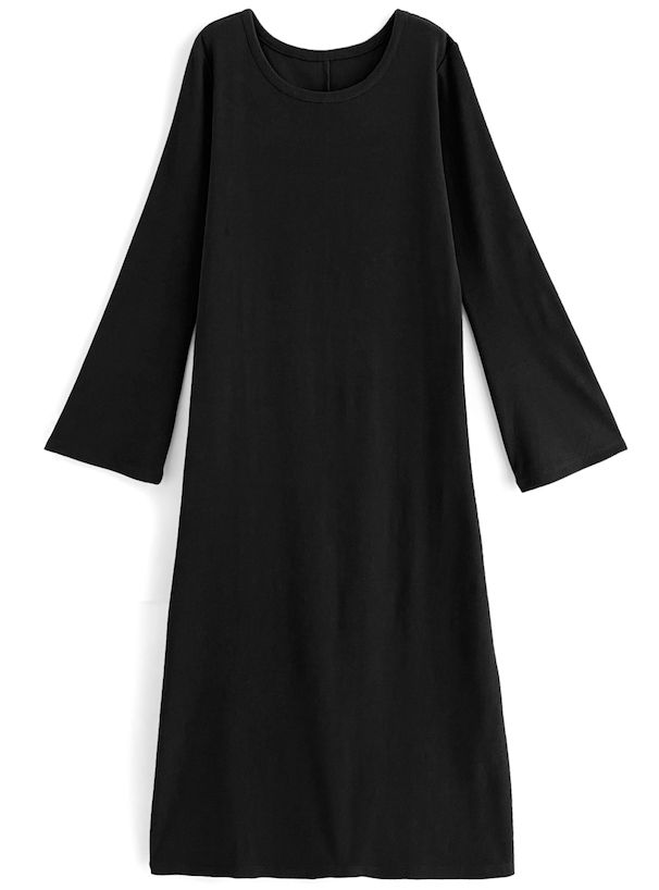 日本 GRL - 圓領素色百搭長袖洋裝-淺米杏