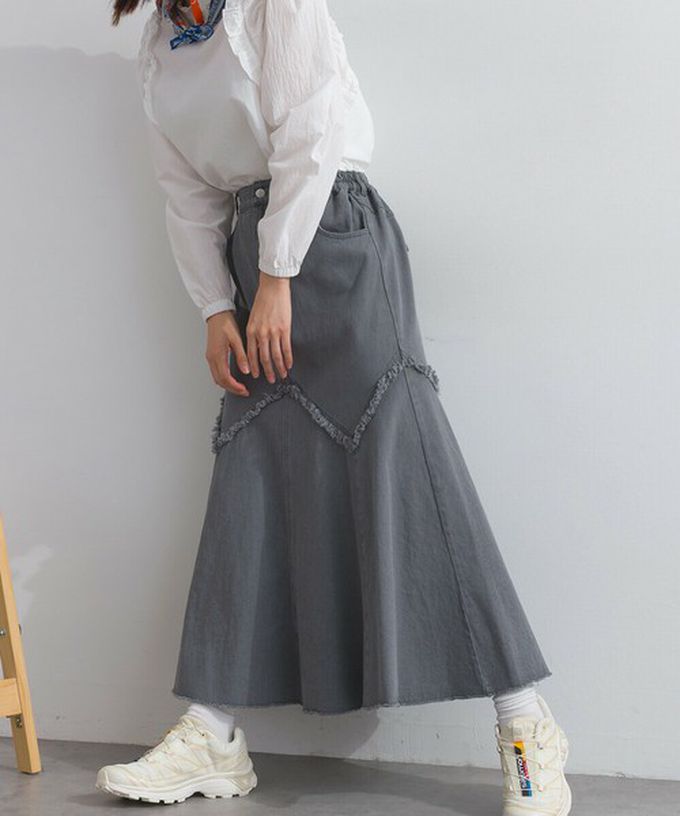 日本 Lupilien - 10oz修身V型魚尾丹寧長裙-海軍藍