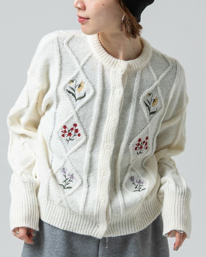 日本 gleam - 文藝風小花刺繡立體針織開襟衫-白