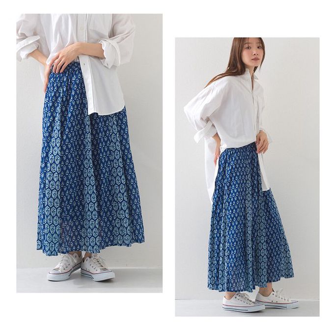 日本 OMNES - 100%印度棉 奢華印花飄逸感長裙-黃