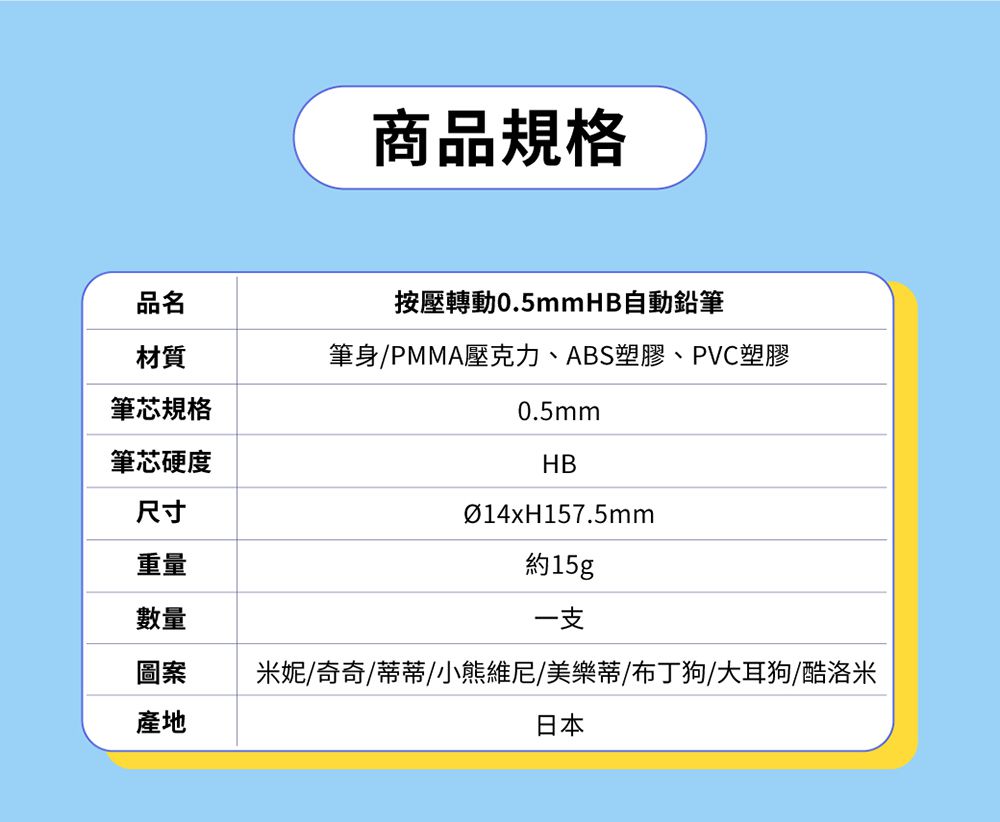 日本 SUN-STAR - 按壓轉動0.5mmHB自動鉛筆-美樂蒂