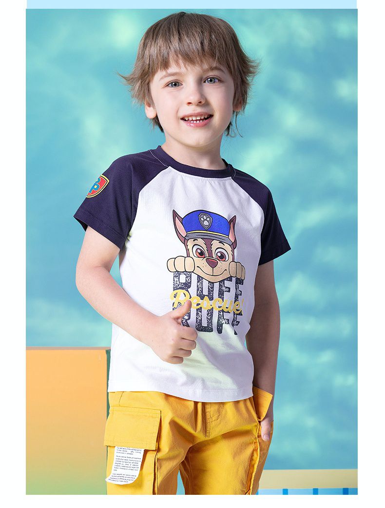 汪汪隊棉質圓領短袖上衣-卡通人物阿奇-深藍+白