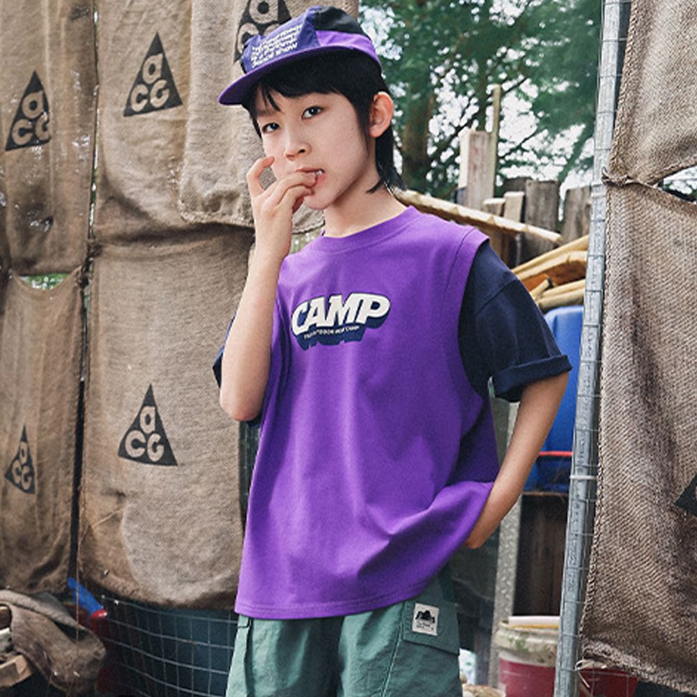 假兩件短袖上衣-CAMP-紫色