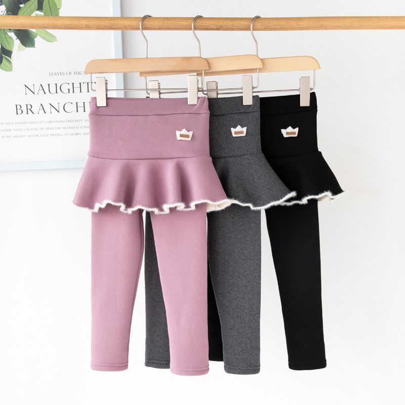 FANMOU - 加絨內搭褲裙-毛毛花邊-粉色