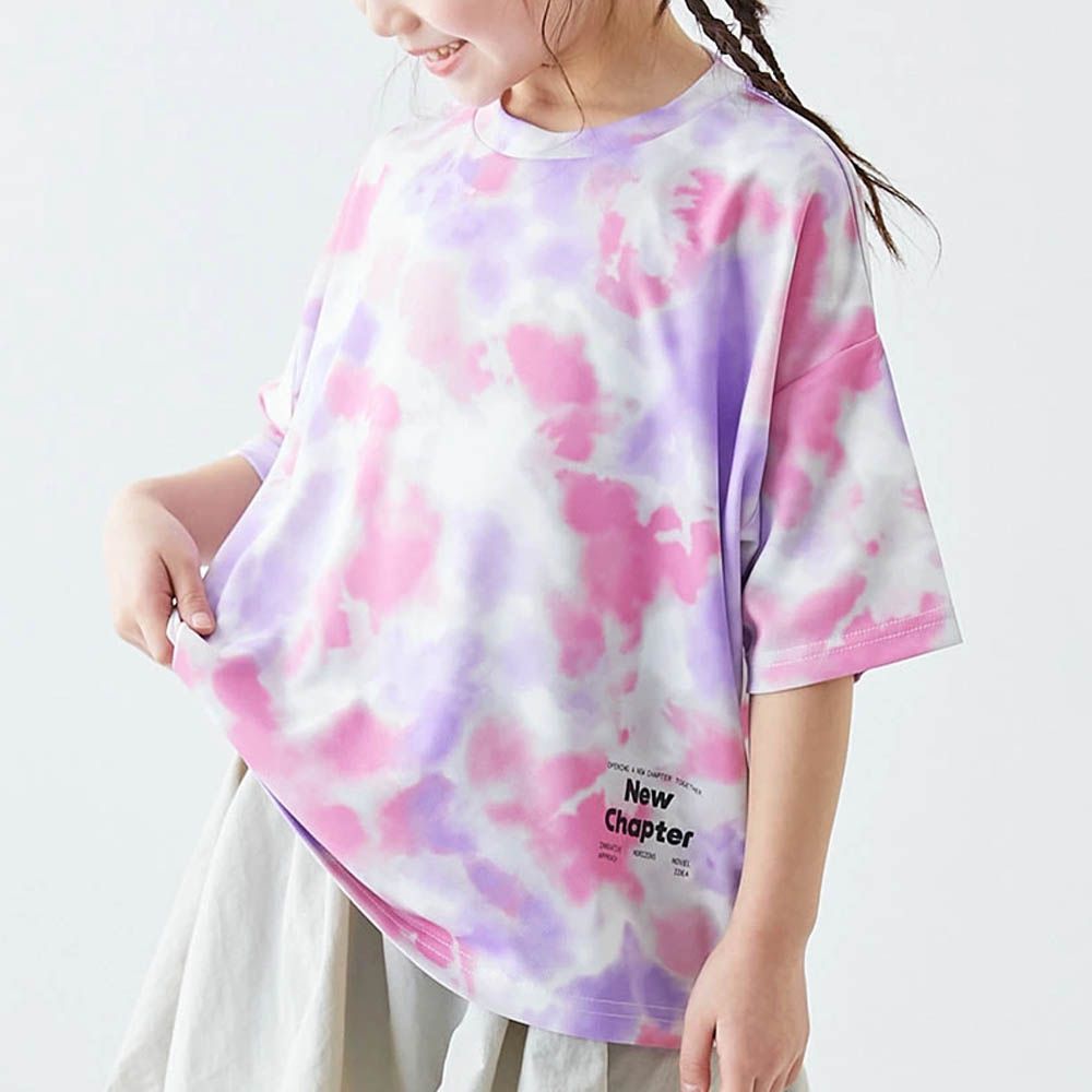 速乾網眼暈染風涼爽短袖上衣-粉紫