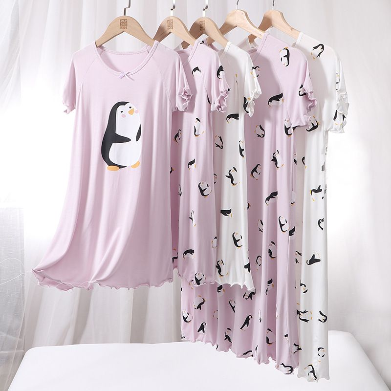 MAMDADKIDS - 莫代爾涼感短袖連身睡裙/家居服-企鵝-紫色