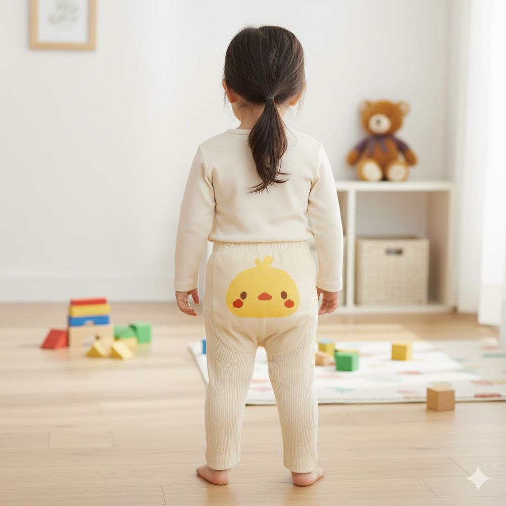 針織內搭褲-動物-米白色