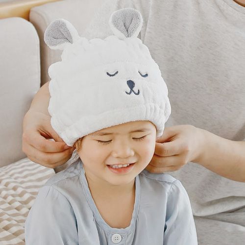 日本霜山 - 瞌睡白熊造型超細纖維擦頭包巾-兒童款-白