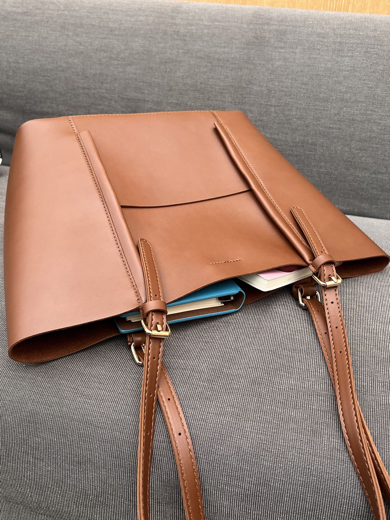 歐美風復古大容量單肩托特包-側邊小口袋-棕+黑 (26x29x12cm)