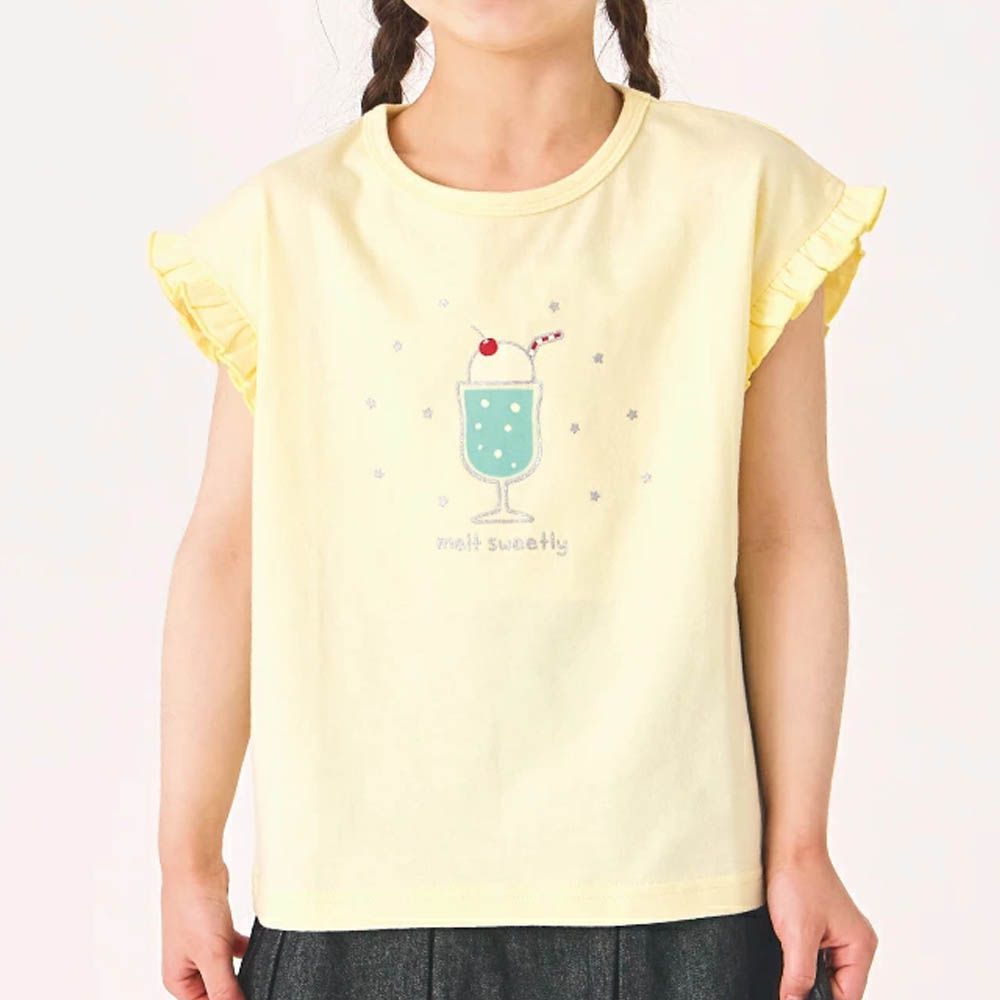 100%棉 閃亮亮聖代短袖上衣-黃