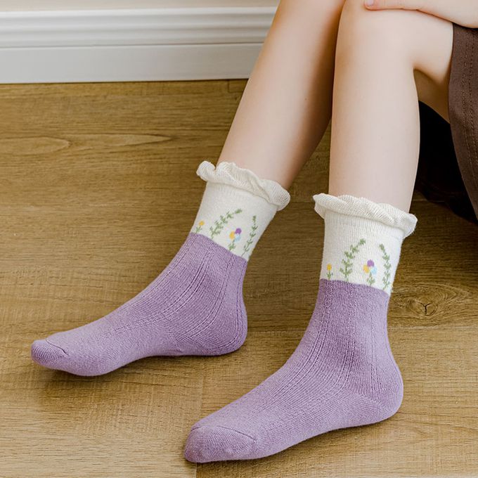 腳ㄚ子 - 兒童棉質中筒襪-紫羅蘭