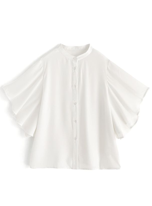 日本 GRL - 透明感柔美荷葉短袖襯衫-經典黑 (F)