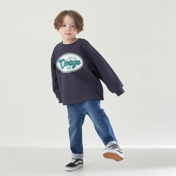 日本 b-ROOM - 裏毛定番英文印花長袖上衣-炭灰