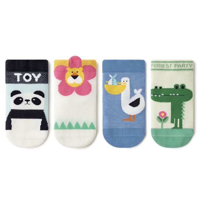 卡通動物世界短筒網眼棉襪