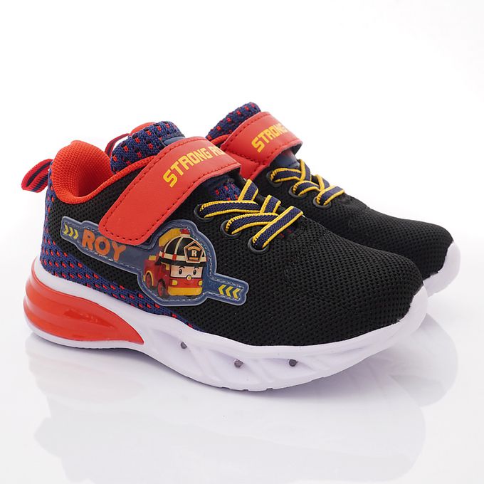 POLI-羅伊閃亮電燈鞋POKX21202黑紅(中小童段)-電燈鞋-黑紅