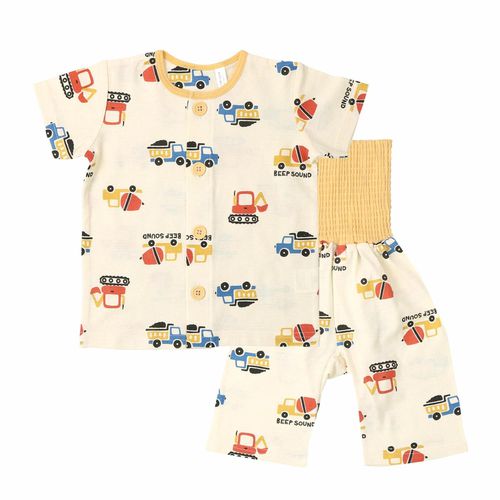 天竺棉鈕扣式腹卷短袖家居服/睡衣-工具車-杏黃