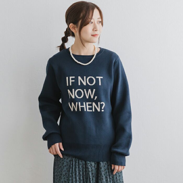 日本 ihuu - 百搭圓領印花針織上衣-深藍