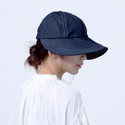 日本 AUBE - UV CUT接觸冷感丹寧遮陽帽-海軍深藍