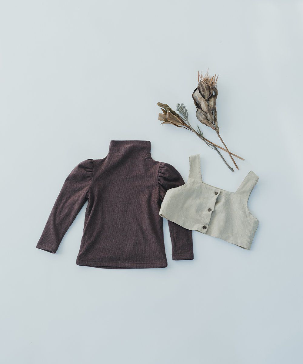 日本 riziere - 鄉村風短版背心X套頭公主肩長袖上衣兩件組-咖啡X米