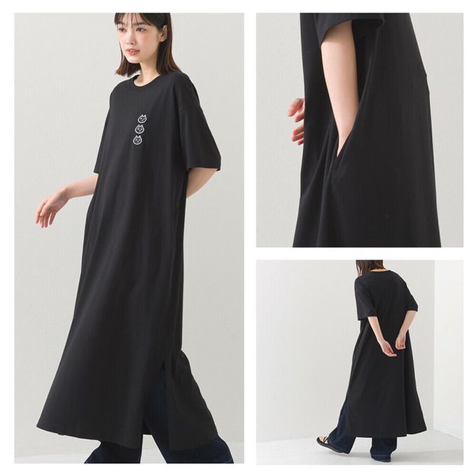 日本 OMNES - 黑貓短袖洋裝