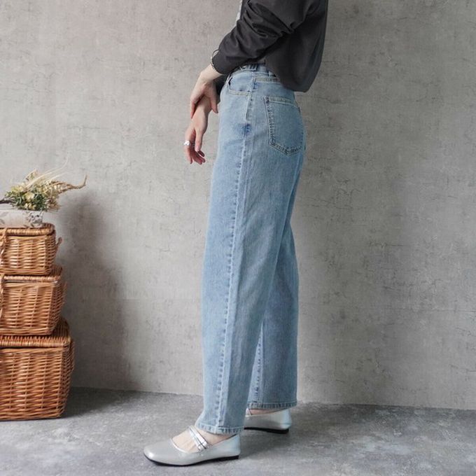 日本女裝代購 - 彈力修身高腰直筒丹寧褲(再生環保材質)-黑