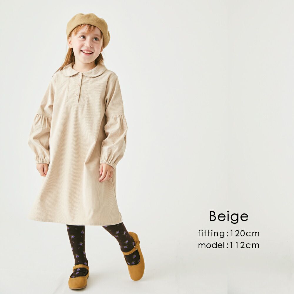 日本 evercloset - 甜美圓領燈芯絨澎澎長袖洋裝-炭灰