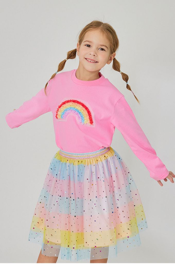 韓國 OZKIZ - 鬆緊腰滿星亮片多彩網紗裙