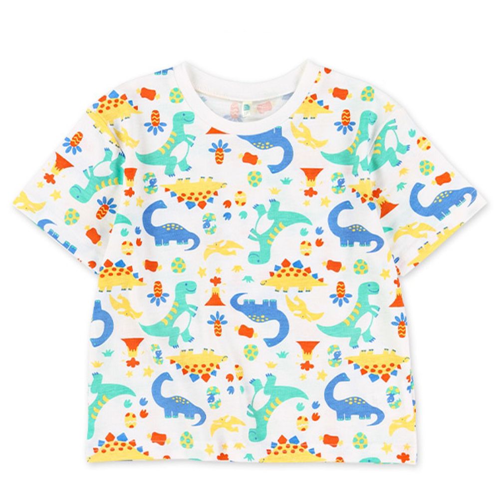 滿版彩色童趣恐龍印花短袖上衣-白