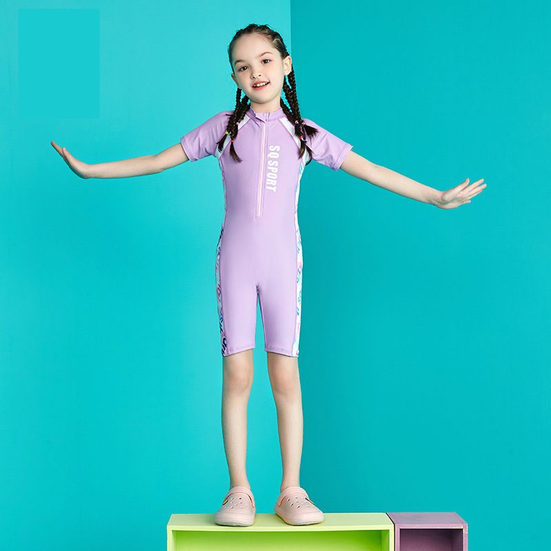 女寶運動風短袖連身泳衣-SPORT-紫色