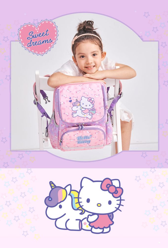 impact 怡寶 - Hello Kitty幻彩獨角獸超輕羽量型護脊書包|身高100~125cm|送凱蒂粉紅派對聯名兩件組筆袋、束口袋(款式隨機)(IMKT6013PK)