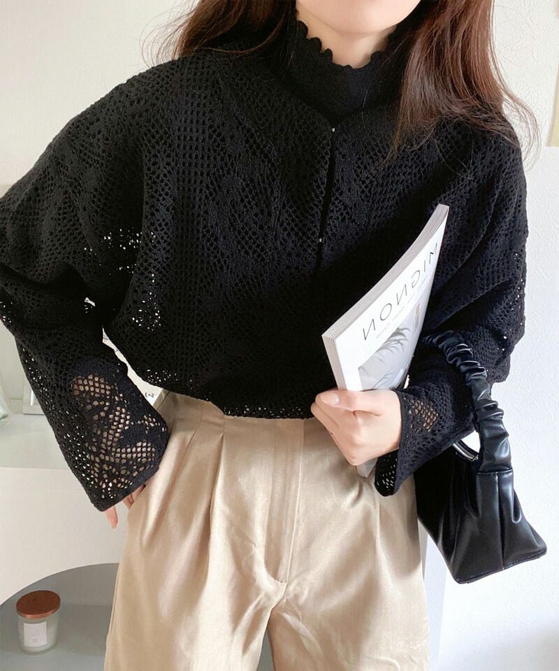 日本 Classical Elf - 春日浪漫鉤針長袖上衣/罩衫-米杏