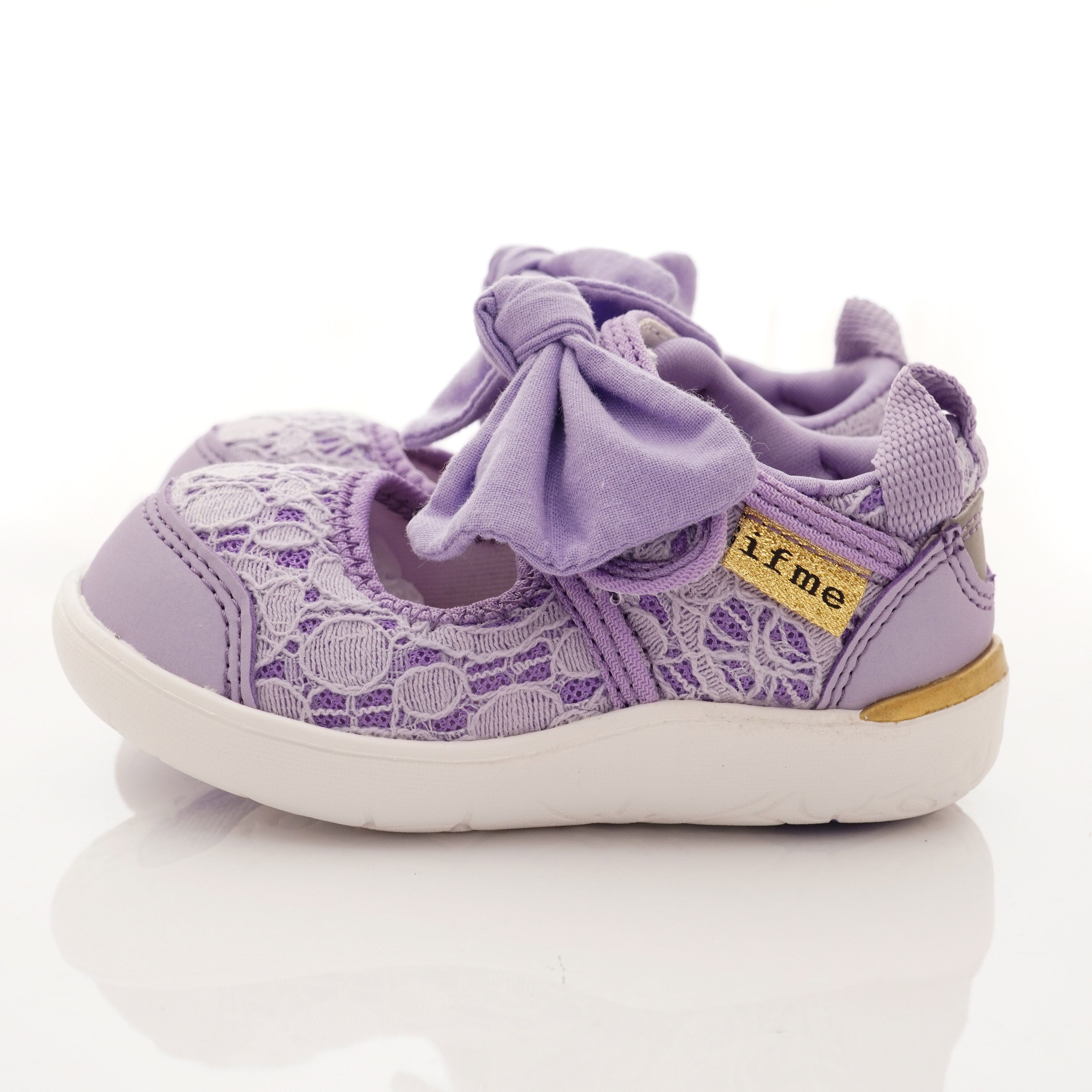 日本IFME - 機能童鞋-蕾絲蝴蝶結娃娃鞋(學步段)-紫