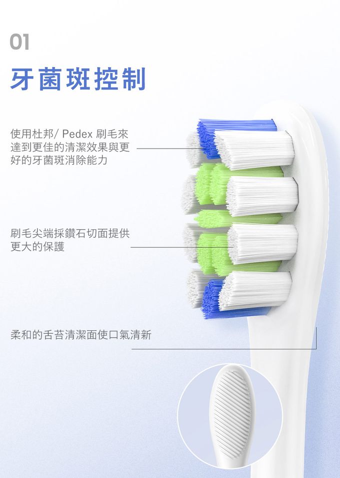 Oclean - 電動牙刷通用刷頭2入-黑炳 白綠藍絲