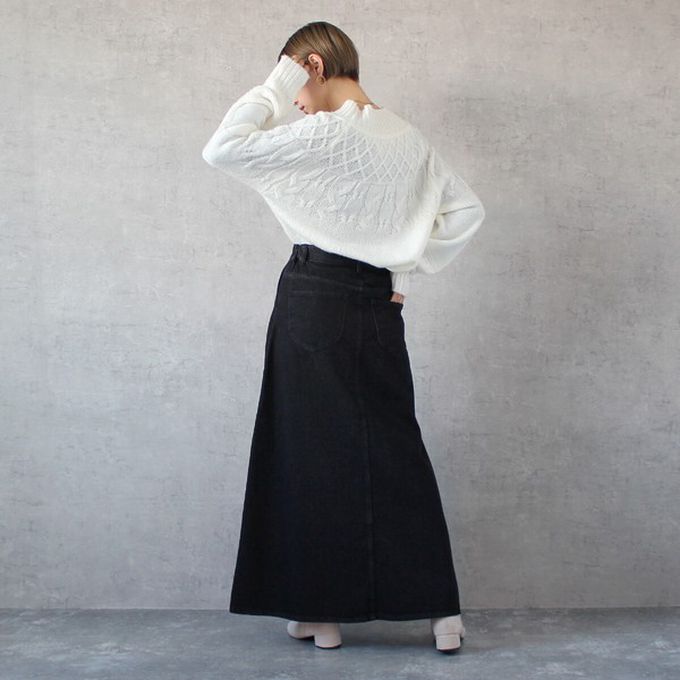 日本女裝代購 - 經典厚磅A字牛仔長裙(高個媽咪推薦)-刷色黑
