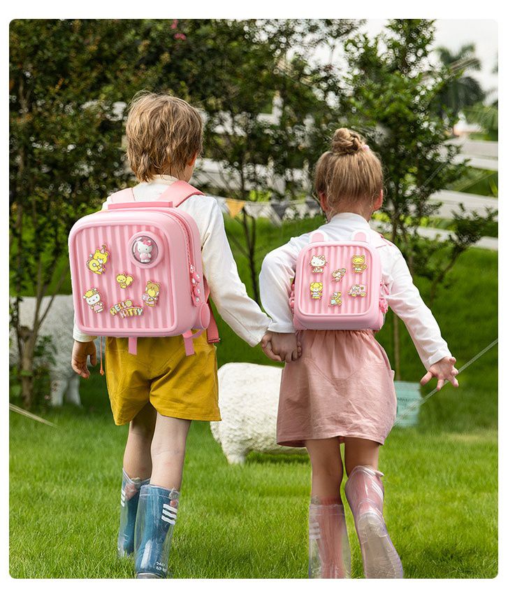 卡通DIY可拆式兒童後背包/小方包(有拉桿)-卡通人物-HELLO KITTY-粉色 (29.2x17.8x28.5cm)-適合3-8歲