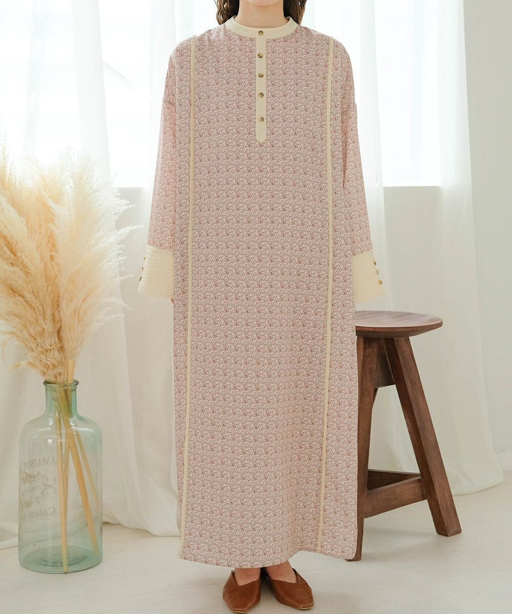 日本 Bab - 歐風碎花圓領雪紡洋裝-春日粉