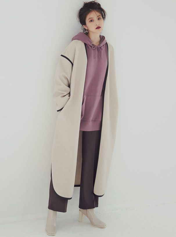 日本 GRL - 休閒舒適刷毛保暖帽T-灰米 (F)