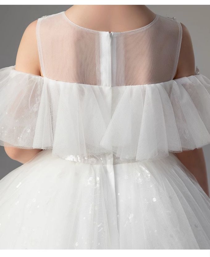 love, charlotte - 雪白立體繡花亮片氣質演奏會花童落肩禮服-白色