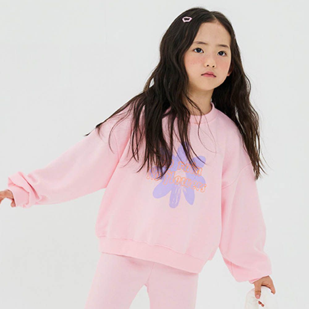 W.S.B. 手繪花朵純棉長袖大學T-粉