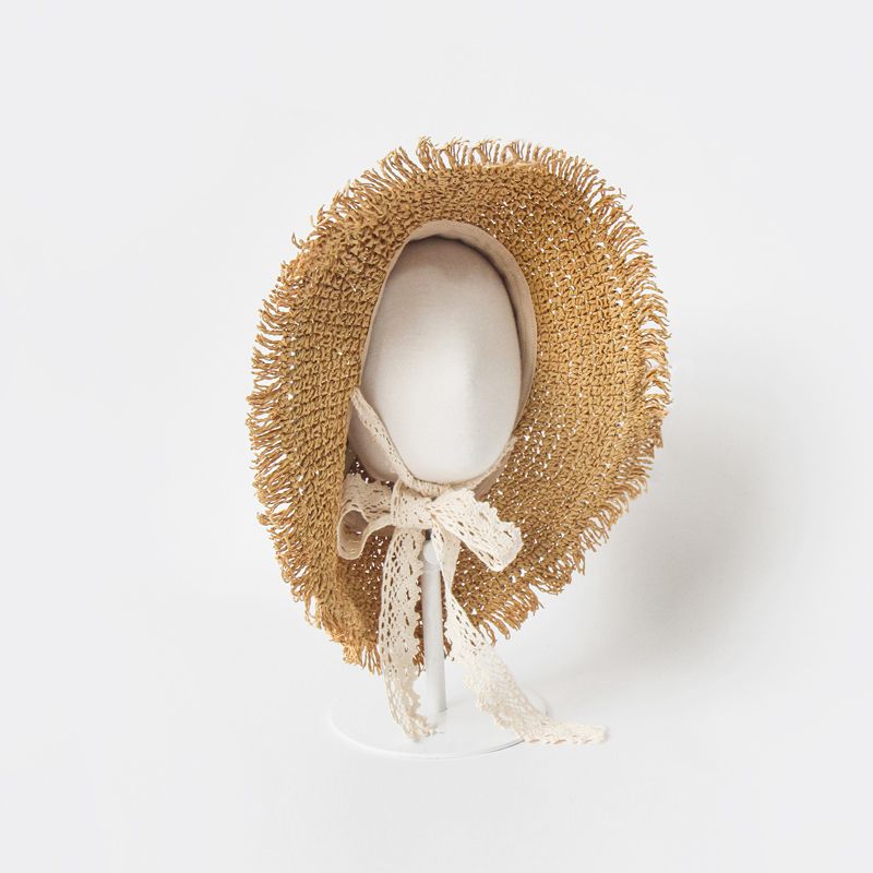 韓國 Babyblee - 鬚邊蕾絲大草帽-玫瑰粉 (頭圍：51-53cm)