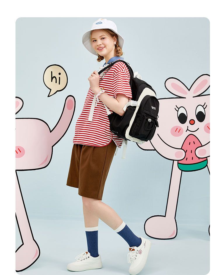 休閒雙口袋多隔層書包-紅色