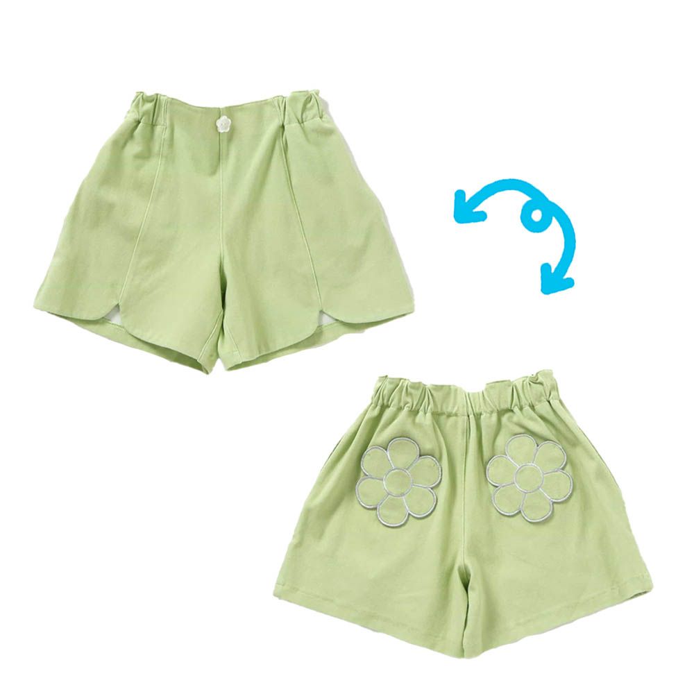接觸涼感 花朵口袋短褲-萊姆綠