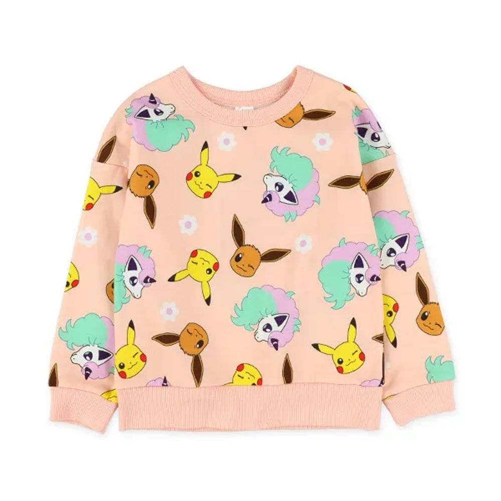 限量聯名 裏起毛保暖長袖上衣-卡通人物寶可夢-粉橘