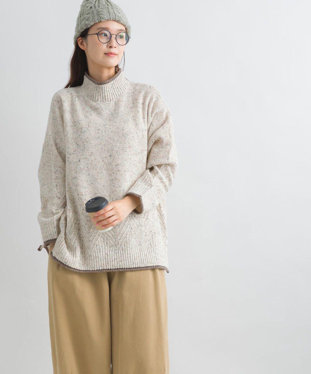 日本女裝代購 - 葉子紋編織滾邊針織毛衣-咖啡