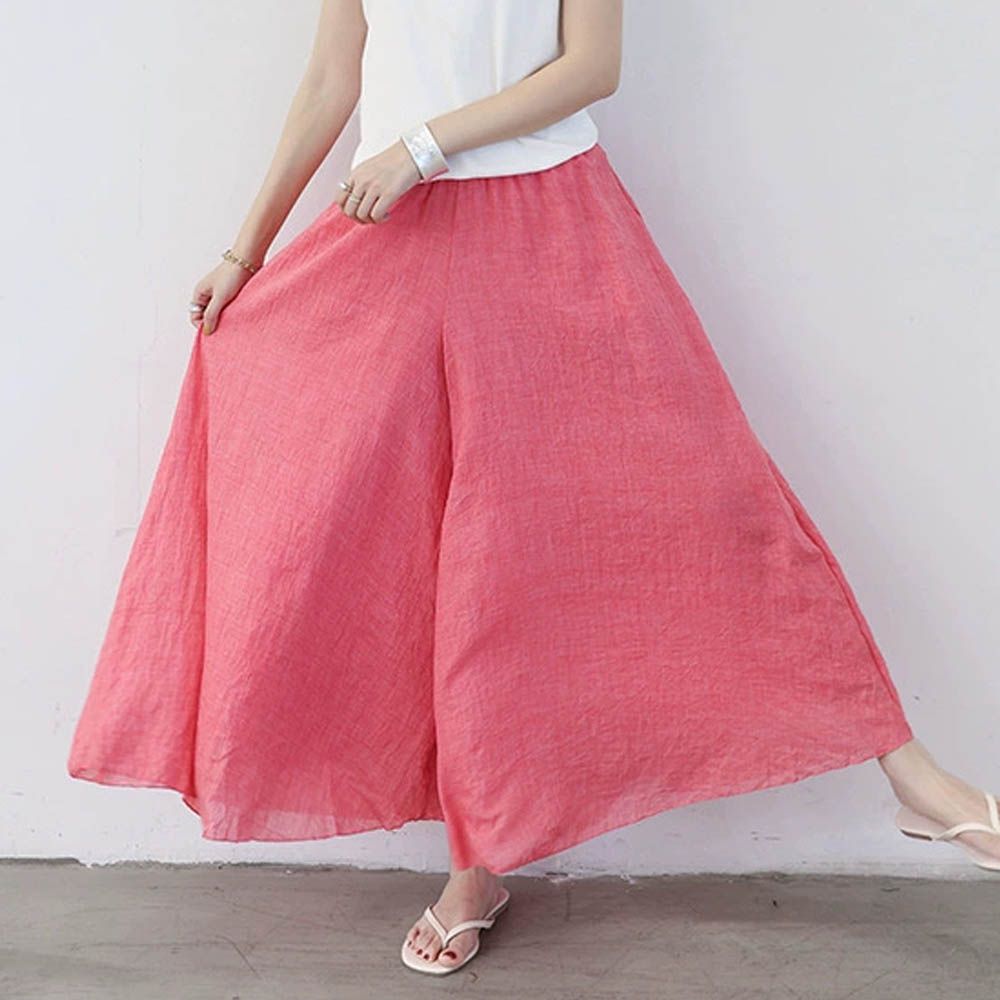 優雅百搭舒適顯瘦寬褲-含內裡-玫粉色 (F)