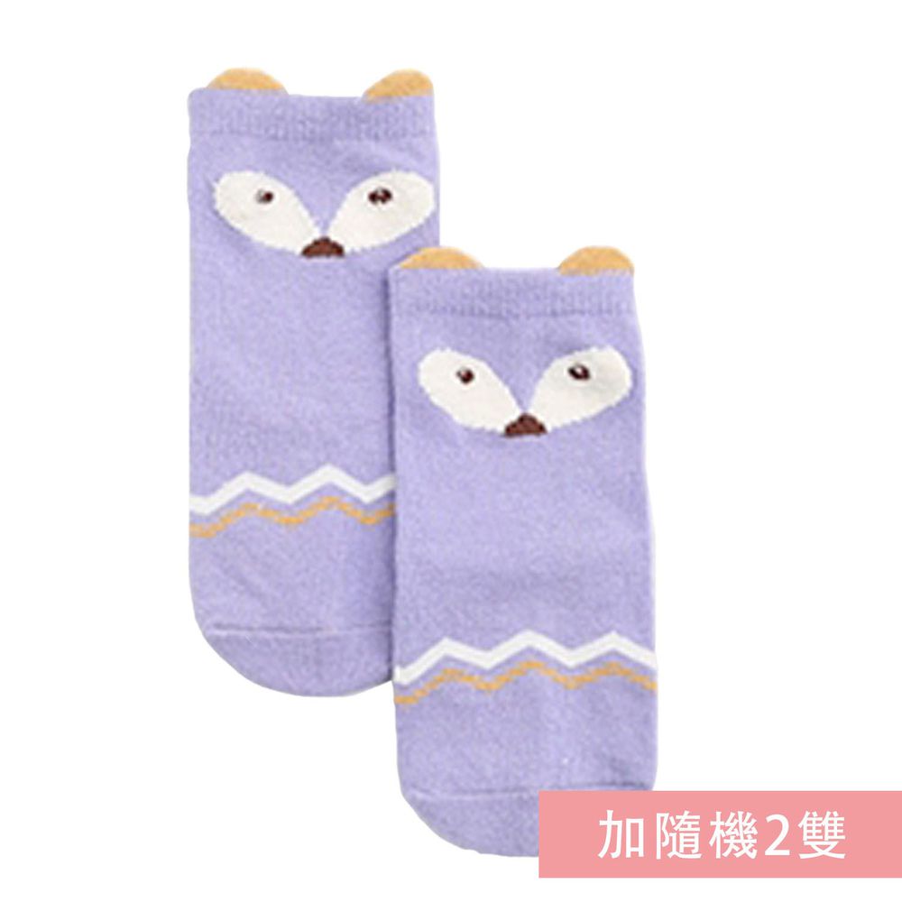 JoyNa - 簡約動物中筒襪(底部止滑)3雙入-B款-紫色狐狸+隨機2雙