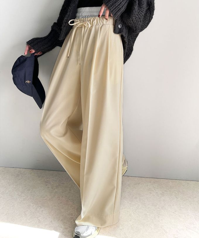 日本 Classical Elf - 腰部層次皺摺休閒舒適大寬褲-海軍藍