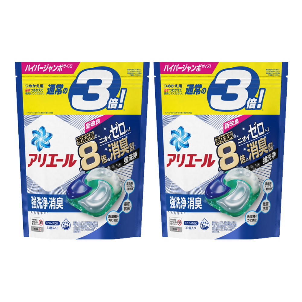 日本 P&G - ARIEL清新除臭4D洗衣球-【2袋】深藍款補充包33入/袋