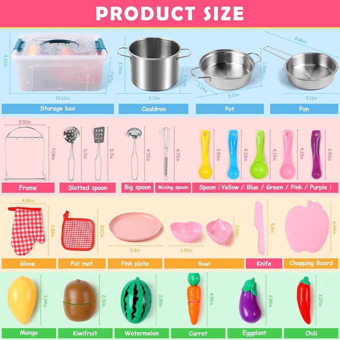 CuteStone - 兒童廚房玩具不鏽鋼遊戲鍋與廚房用具27件組合